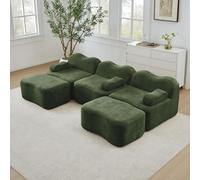 BNUZ Divano modulare a forma di U 3 posti Boneless verde con 2 ottomani, schiuma ad alta densità 32D, forma d'onda, seduta profonda, cuscino per braccioli mobili, per soggiorno