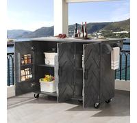 BNUZ Isola da cucina, armadio a buffet, grigio, 90 x 130 cm, mobile da cucina, carrello da cucina estraibile con ruote, con portasciugamani e ripiano per porta, ripiani regolabili, tre cassetti