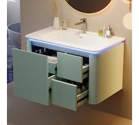 BNUZ Mobile sottolavabo da parete, 80,5 x 47,5 x 51 cm, completamente laccato, struttura verticale, cassetti silenziosi, design antiurto, lavabo monoblocco, verde