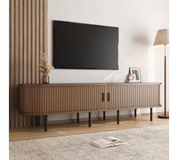 BNUZ Mobile TV ellittico a coste, 170 x 40 x 46 cm, con ante scorrevoli, 2 scomparti aperti, comò multimediale, materiale MDF, piedini in metallo, angoli arrotondati, noce