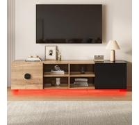 BNUZ Mobile TV, in legno e nero, 50 x 180 cm, con cassetto, scomparto aperto e armadio chiuso, ideale per il soggiorno