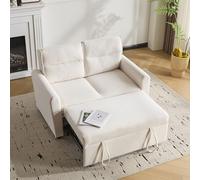BNUZ Moderno divano letto, funzione sonno, 2 posti, pieghevole, con funzione estraibile, schienale regolabile, con grande cuscino per la schiena, salvaspazio, per piccoli soggiorni, beige chiaro, 90 x