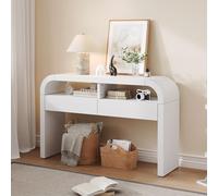 BNUZ Moderno tavolo da consolle sottile, 35,5 x 76,5 x 120 cm, bianco, con cassetti per ingresso, lato laterale con parte anteriore curvo e poggiapiedi regolabili