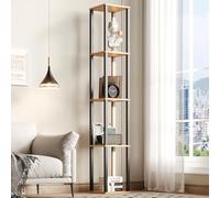 BNUZ Scaffale illuminato, 26 x 26 x 65 cm, quattro ripiani, design moderno minimalista, facile da montare e pulire, colore legno naturale + nero