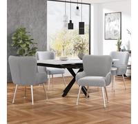 BNUZ Set di 2 sedie da pranzo lussuose in velluto grigio e argento, con braccioli, piedi regolabili, supporto lombare, per soggiorno, camera da letto