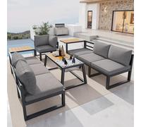 BNUZ Set di divani modulari per esterni grigio con schienale regolabile, braccioli pieghevoli e contenitori per ghiaccio in metallo, 10 cm di spessore, cuscino per terrazza, balcone, zona piscina