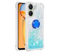 Bnvdfre Custodia per Xiaomi Redmi 13C 4G con glitter 3D Bling Sparkle Sabbie mobili fluide TPU con anello rotante supporto antiurto - Silver Blue Star