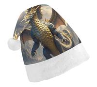 BNVOPTRE Cappello di Natale adulto, cappello di Natale stampato drago dorato,Cappello adulto del partito di Natale,Cappello del cranio di Babbo Natale