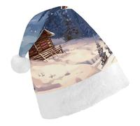 BNVOPTRE Cappello di Natale per adulti, cappello di Natale stampato cabina nei boschi, cappello da festa di Natale per adulti, cappello a teschio di Babbo Natale
