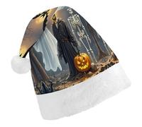 BNVOPTRE Cappello di Natale per adulti, cappello di Natale stampato divertente fantasma della morte,Cappello da festa di Natale per adulti,Cappello di teschio di Babbo Natale