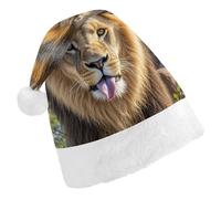 BNVOPTRE Cappello di Natale per adulti, Leone che tira fuori la lingua stampata cappello di Natale, cappello da festa di Natale per adulti, cappello a teschio di Babbo Natale