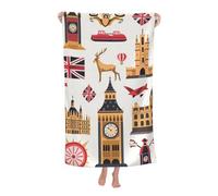 BNVSADC Asciugamano da bagno assorbente, 80 x 130 cm, con stampa di simboli dell'Inghilterra, in fibra ultra fine, leggero, per bagno, spiaggia, viaggi