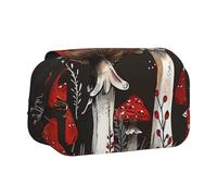 BNVSADC Astuccio a doppio strato con stampa a forma di bottiglia di vino rosso, con stampa in vetro, per studenti, bambini, adolescenti, artisti, viaggi e ufficio, Funghi Rossi 1, Taglia unica