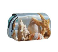 BNVSADC Astuccio a doppio strato con stampa a tema spiaggia con conchiglie, grande capacità, organizer per studenti, bambini, adolescenti, artisti, viaggi e ufficio, Seashell Sea Beach, Taglia unica