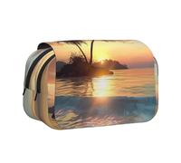 BNVSADC Astuccio a doppio strato con stampa con ananas tropicale, grande capacità, organizer per studenti, bambini, adolescenti, artisti, viaggi e ufficio, Sunrise Tropical Palm Tree Island, Taglia