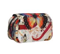 BNVSADC Astuccio a doppio strato con stampa con farfalle viola, grande capacità, organizer per studenti, bambini, adolescenti, artisti, viaggi e ufficio, Farfalla Musica, Taglia unica, Astuccio per