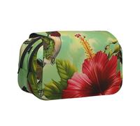 BNVSADC Astuccio a doppio strato con stampa con formula matematica, grande capacità, organizer per studenti, bambini, adolescenti, artisti, viaggi e ufficio, Colibrì di fiori rossi ibisco, Taglia