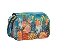 BNVSADC Astuccio a doppio strato con stampa con pianeti, grande capacità, organizer per studenti, bambini, adolescenti, artisti, viaggi e ufficio, Ananas Sea Beach, Taglia unica, Astuccio per trucchi