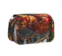 BNVSADC Astuccio a doppio strato con stampa Merry Christmas, con stampa, grande capacità, organizer per studenti, bambini, adolescenti, artisti, viaggi e ufficio, Stampa Merry Christmas, Taglia unica