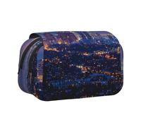 BNVSADC Astuccio a doppio strato con stampa Merry Christmas, con stampa, grande capacità, organizer per studenti, bambini, adolescenti, artisti, viaggi e ufficio, Skyline di Los Angeles, Taglia unica