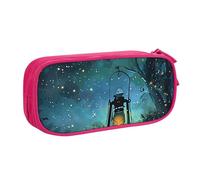 BNVSADC Astuccio con stampa di lucciole e lanterne, grande, per penne e matite, per ufficio e scuola, organizer per cancelleria per ragazze e ragazzi, nero, rosa, Taglia unica, Zaino per la scuola