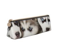 BNVSADC Astuccio in pelle con disegno di triangoli e frecce di caccia con cervi stampati a triangolo, astuccio per matite e matite, per scuola, ufficio, viaggi, Cuccioli Husky Cani, Taglia unica