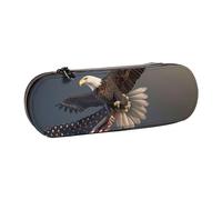 BNVSADC Astuccio in pelle con stampa a righe colorate per matite e trucchi, elegante astuccio rigido per matite, cancelleria per scuola, ufficio, viaggi, 3d Aquila Calva Volare Con Bandiera Americana