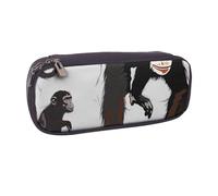 BNVSADC Astuccio in pelle nera con stampa scimmia Gibbon e trousse per il trucco, elegante astuccio per cancelleria per scuola, ufficio, viaggi