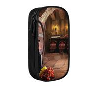 BNVSADC Astuccio per matite con stampa cantina dei vini rossi, per ragazze e ragazzi, grande capacità, grazioso astuccio per matite per adulti con 2 scomparti, nero, Nero , Taglia unica, Zaino per la