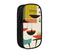 BNVSADC Astuccio per matite con stampa moderna di metà secolo, per ragazze e ragazzi, grande capacità, grazioso astuccio per matite per adulti con 2 scomparti, nero, Nero , Taglia unica, Zaino per la