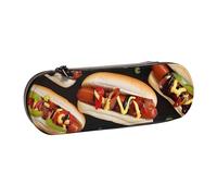 BNVSADC Astuccio per matite e trucchi in pelle con stampa a righe dorate e rosa, elegante astuccio rigido per cancelleria per scuola, ufficio, viaggi, Fun Food Hot Dogs, Taglia unica, Astuccio per
