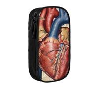 BNVSADC Astuccio per ragazze e ragazzi, con stampa di grafici a forma di cuore, con anatomia umana, astuccio per matite carino, astuccio per trucchi per adulti con 2 scomparti, nero, Nero , Taglia