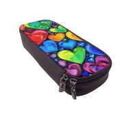 BNVSADC Astuccio rettangolare in pelle PU con stampa artistica mandala, carino, astuccio per matite, penne, cancelleria, trousse per il trucco, per scuola, ufficio, viaggi, Cuori arcobaleno., Taglia