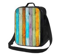 BNVSADC Borsa termica per il pranzo con stampa colorata in legno per donne e uomini, riutilizzabile, con tracolla, per ufficio, scuola, picnic, spiaggia