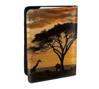 BNVSADC Custodia per passaporto con stampa giraffa e alberi al crepuscolo in Africa, da viaggio, in pelle PU, per uomini e donne, 16,5 cm