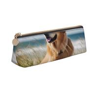 BNVSADC Golden Retriever on the Beach - Astuccio in pelle con stampa triangolare, astuccio carino per cancelleria per scuola, ufficio, viaggi