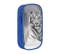 BNVSADC The Wild White Tiger Astuccio per ragazze e ragazzi, grande capacità, grazioso astuccio per matite per adulti con 2 scomparti, nero, Blu, Taglia unica, Zaino per la scuola