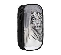 BNVSADC The Wild White Tiger Astuccio per ragazze e ragazzi, grande capacità, grazioso astuccio per matite per adulti con 2 scomparti, nero, Nero , Taglia unica, Zaino per la scuola