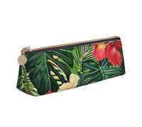 BNVSADC Whitetail - Astuccio in pelle con cervo stampato a triangolo, per scuola, ufficio, viaggi, Foglie di vegetazione con fiori di ibisco, Taglia unica, Zaino per la scuola