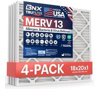 BNX 18 x 20 x 1 MERV 13 - Confezione da 4 filtri per forni elettrostatici pieghettati HVAC per condizionatori d'aria - Rimuove polline, muffe, batteri, fumo