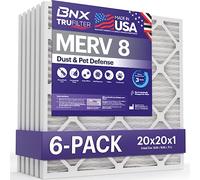 BNX 20 x 20 x 1 filtro aria MERV 8 confezione da 6 pezzi - Made in USA - Filtro elettrostatico pieghettato condizionatore d'aria HVAC - Rimuove polvere, muffa, polline, pelucchi