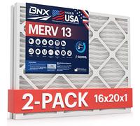 BNX Filtro dell'aria pieghettato MERV 13 16 x 20 x 1 - Made in USA - Filtri per forno HVAC AC caricati elettrostatici - Rimuove polline, muffe, batteri, fumo (confezione da 2)