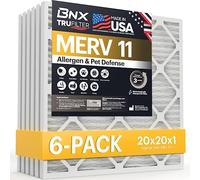 BNX TruFilter - Filtro aria MERV 11, 20 x 20 x 1 (confezione da 6), prodotto negli Stati Uniti, per condizionatori d'aria elettrostatici pieghettati HVAC AC per allergie, polvere, animali domestici,