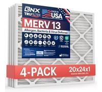 BNX TruFilter - Filtro aria MERV 13 20 x 24 x 1 (confezione da 4) - MADE IN USA - Filtro elettrostatico pieghettato per condizionatore d'aria HVAC per allergie, polline, muffe, batteri, fumo,