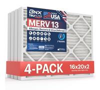 BNX TruFilter - Filtro aria per forno a corrente alternata, 16 x 20 x 2 MERV 13 (confezione da 4) - Made in USA - Filtro elettrostatico pieghettato per condizionatore d'aria HVAC - Rimuove polline,
