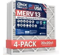 BNX TruFilter - Filtro aria per forno a corrente alternata, 20 x 20 x 1 MERV 13 (confezione da 4) - Made in USA - Filtro elettrostatico pieghettato per condizionatore d'aria HVAC - Rimuove polline,