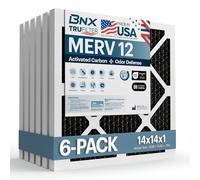 BNX TruFilter - Filtro aria per forno a corrente alternata MERV 12, 35,5 x 35,5 x 2,5 cm, 6 pezzi, con carbone attivo, per condizionatori d'aria pieghettati, HVAC, per forno, rimuove odori, muffe