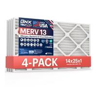 BNX TruFilter - Filtro dell'aria MERV 13 (4 pezzi) 14 x 25 x 1, prodotto negli Stati Uniti, per condizionatori d'aria HVAC e fornaci elettrostatici, per allergie, polline, muffe, batteri, fumo,