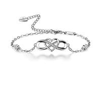 Bo&Pao Bracciale Infinito Donna in Argento 925, con Segno dell'infinito e Cuori, 21 cm, regolabile