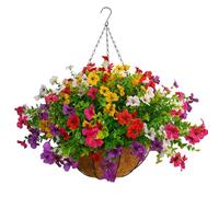 Bo Wawa Decorazione per la casa, fiori finti in seta multicolore, cestino da appendere fai da te, cestino da appendere in giardino, ornamenti per matrimoni, fiori artificiali viola (grande cestino)